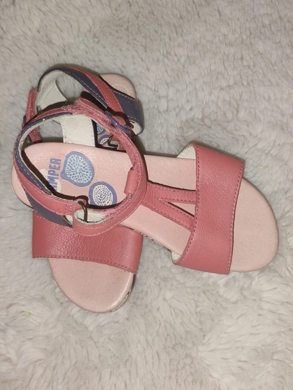 Camper Kids Coral Pink T-Strap Sandals
